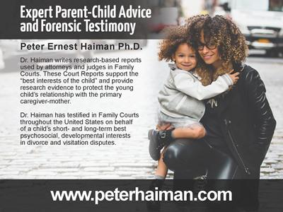 ad with Peter Haiman's biography, website www.peterhaiman.com, and title that reads Expert Parent-Child Advice and Forensic Testimony